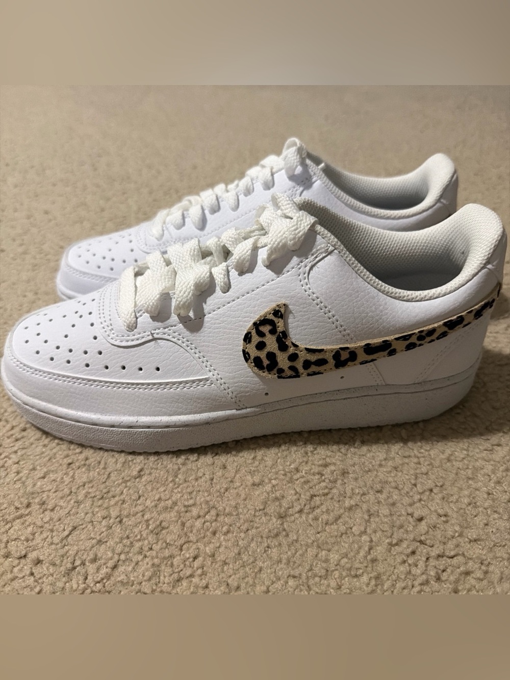 Nike Court Vision Low SE Womens 7.5 Shoes Sneakers Leopard Swoosh IM7646-100 NEW